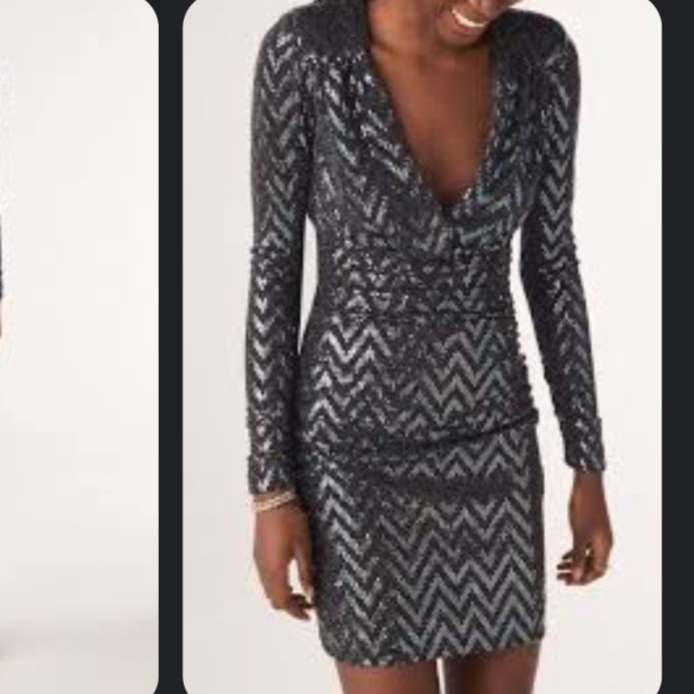 NWT BA&SH Flavie Mini Party Dress Long Sleeve Sequined Bodycon Metallic XS/2